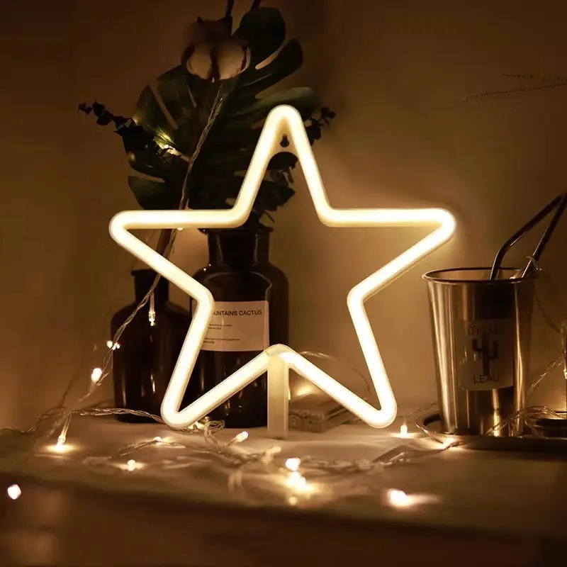 [Neon Light] Đèn Led Ngôi Sao Ánh Sáng Vàng Ấm Treo Tường - Phụ Kiện Decor Phòng Ngủ Siêu Dễ Thương.