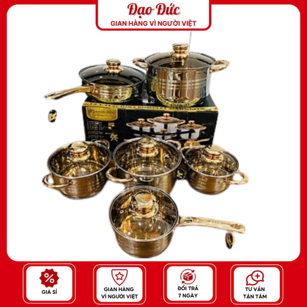 Bộ Nồi Đức 6 Món 12 Chi Tiết, Bộ Nồi Inox Dày Dặn Hàng Cao Cấp