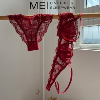 Bộ đồ lót nữ ren đỏ viền mi áo nửa quả có gọng không mút quần lót cánh tiên đỏ Melingerie &Sleepwear