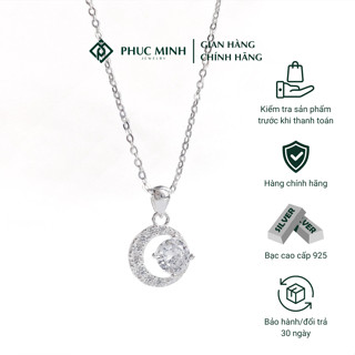  Dây chuyền bạc nữ PMJ vòng cổ nữ hình mặt trăng đính đá Phúc Minh Jewelry PMJ0005 