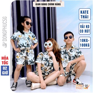 Đồ đi biển nam nữ cặp đôi hội nhóm gia đình chất Kate Thái gồm áo và quần hoa lá nổi bật DONGPHUCSG
