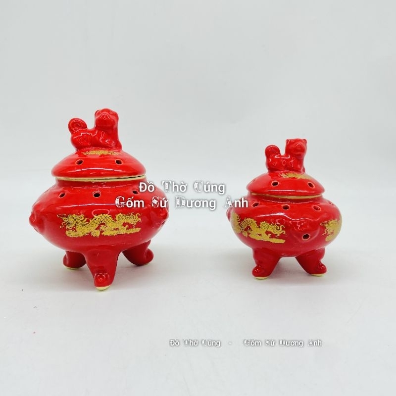 Lư trầm sứ Màu ĐỎ, đốt trầm sứ đỏ