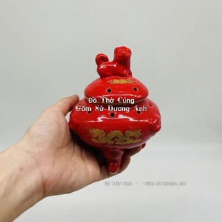 Lư trầm sứ Màu ĐỎ, đốt trầm sứ đỏ