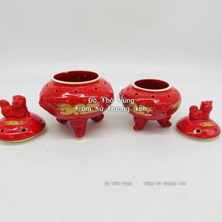 Lư trầm sứ Màu ĐỎ, đốt trầm sứ đỏ