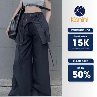    XẢ LỖ   Quần Ống Rộng 2 Vạt Cho Nam Nữ Quần Suông Cài Nút Phong Cách Douyin Kanimi 