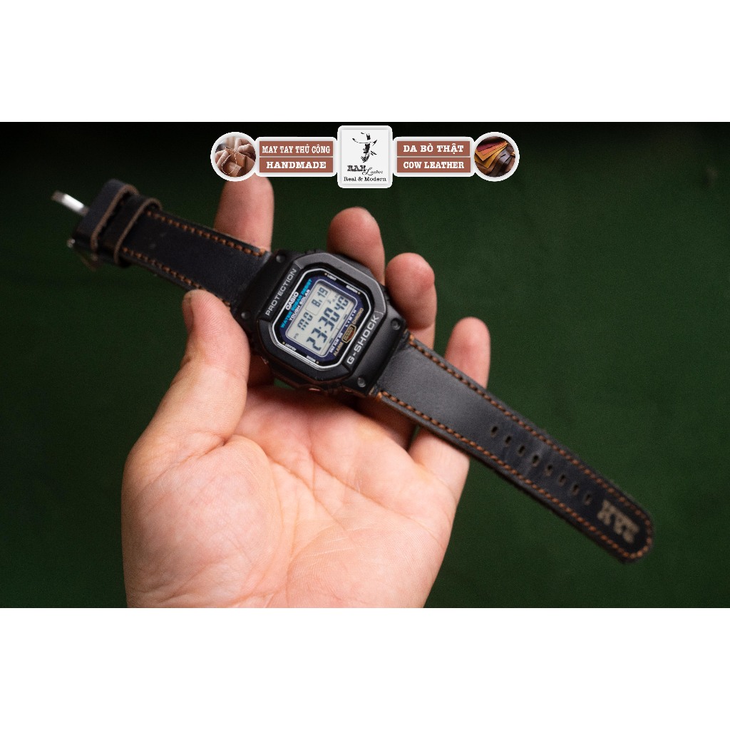 Dây đồng hồ Gshock 5600 da bò RAM Leather (Tặng kèm khoá chốt và cây thay dây