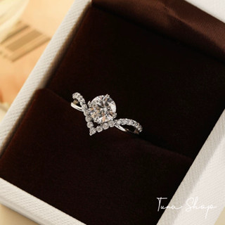 Nhẫn Bạc nữ đính đá pha lê vương miện hoa cao cấp, Nhẫn bạc đá công chúa lấp lánh TUNA SILVER Trang sức Bạc cao cấp