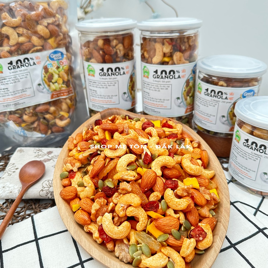 Granola hạt nướng mật ong 100% hạt và quả (không yến mạch) - NGŨ CỐC NGUYÊN HẠT (CÓ XUẤT HÓA ĐƠN CÔNG TY)