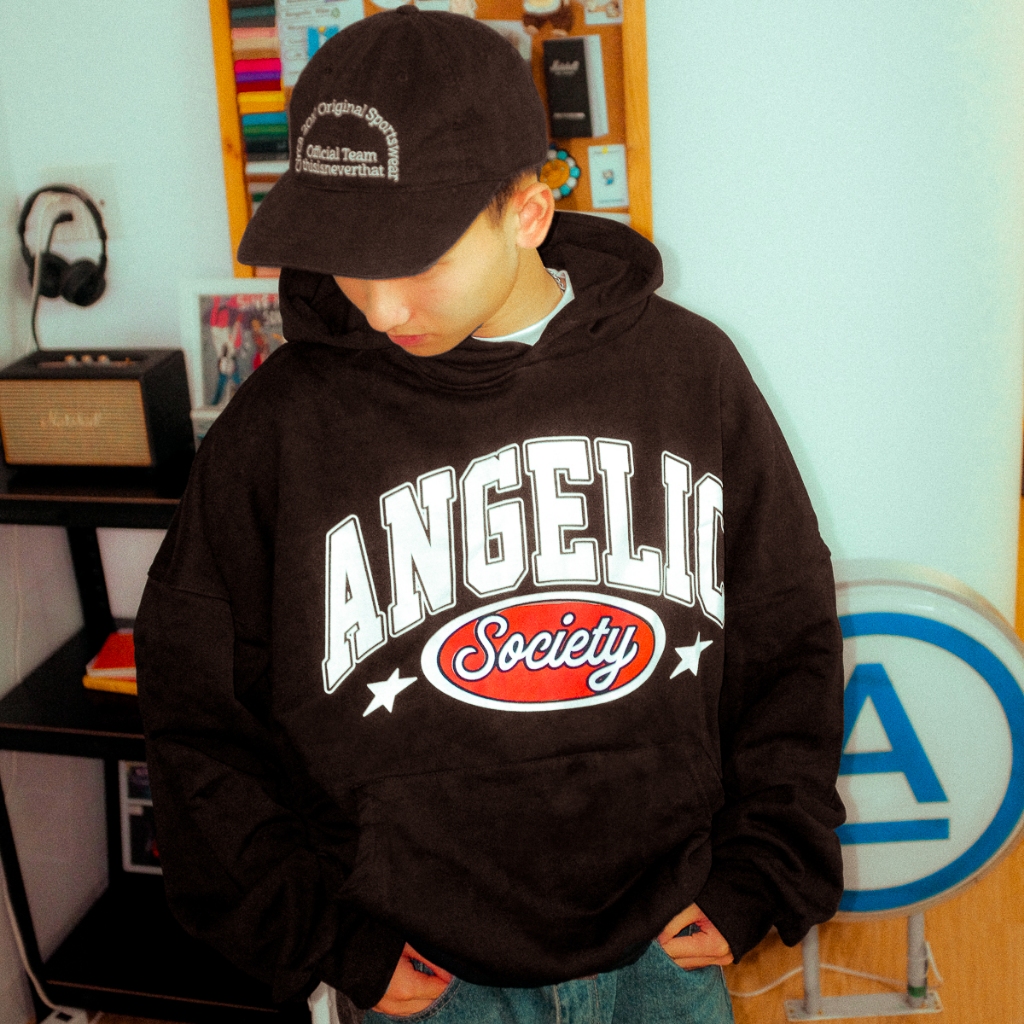 Áo HOODIE FROM BOXY ANGELIC SOCIETY  nỉ chân cua màu Đen Cotton Chính Hãng Angel Land Local Brand | BigBuy360 - bigbuy360.vn