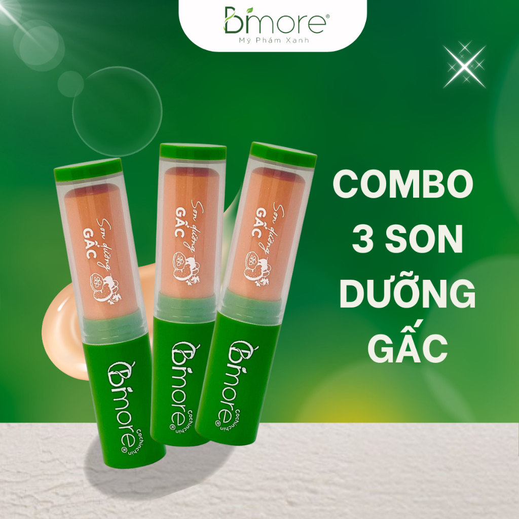 Combo 3 Son dưỡng Gấc Bimore giảm thâm dưỡng ẩm làm hồng môi thỏi 5g