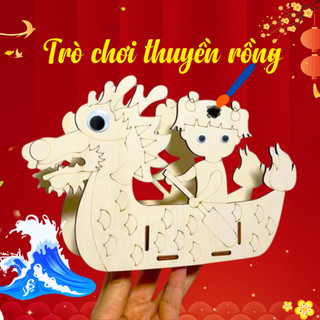 Bộ Tô Màu Lắp Ghép Thuyền Rồng 3D Cho Bé, Trò Chơi Thuyền Rồng