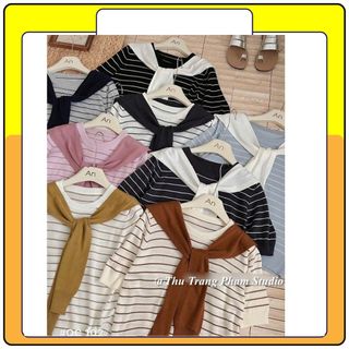 Áo thun nữ, áo mongtoghi kèm khăn thủy thủ co giãn - QUEENSHOP