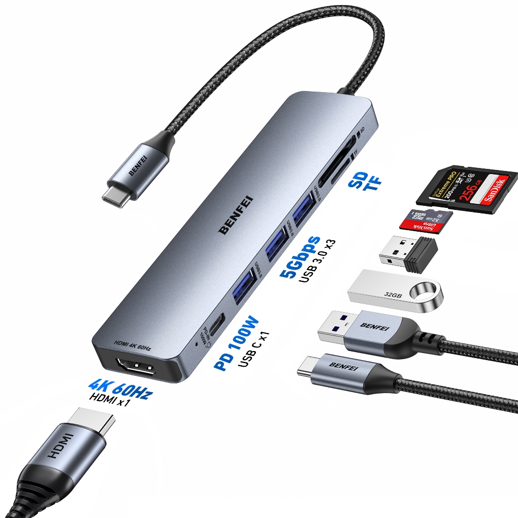 Cáp Chuyển Hub BENFEI Ugreen 5 In 1 USB Type C Sang HDMI + USB 3.0*3 + PD Ugreen BENFEI Chính Hãng | BigBuy360 - bigbuy360.vn