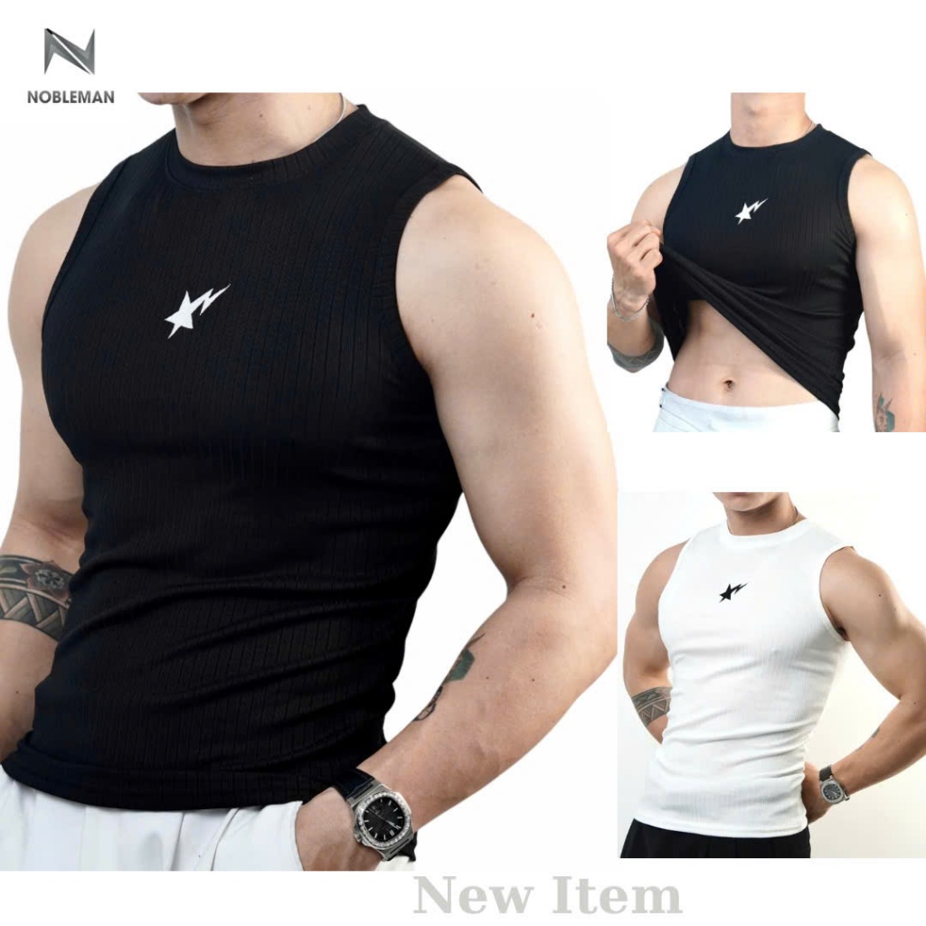 (New Item) Áo Tanktop Body Nobleman Thêu Ngôi Sao Chất Gân Đũa Nam Form Ôm