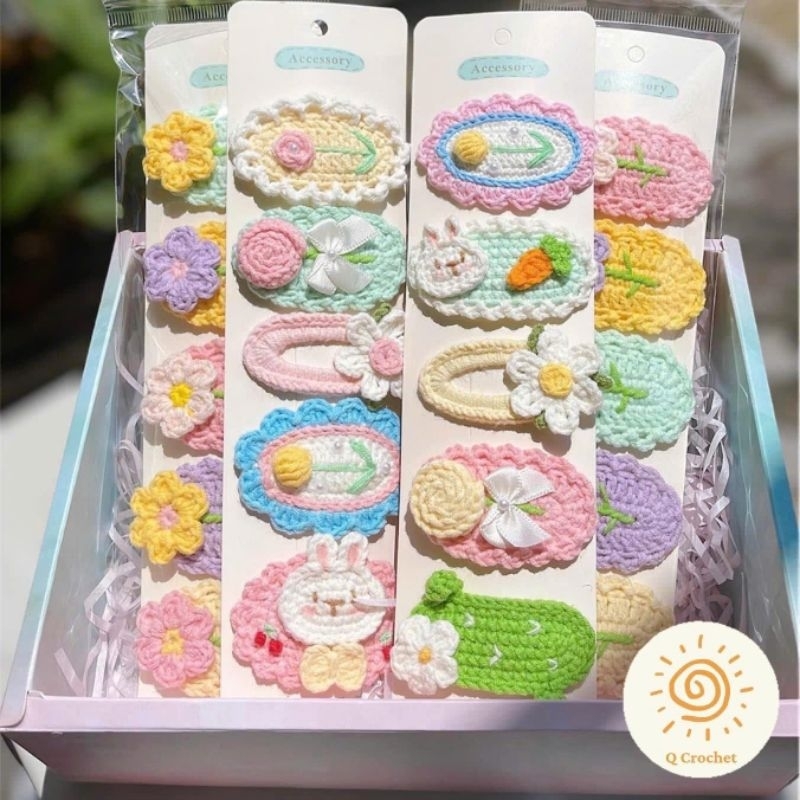 Kẹp tóc len handmade, kẹp mái bằng len thủ công xinh xắn nhiều mẫu dành cho nữ