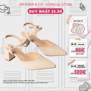 Giày cao gót Erosska mũi nhọn phối dây hở gót cao 5cm màu nude _ EK001