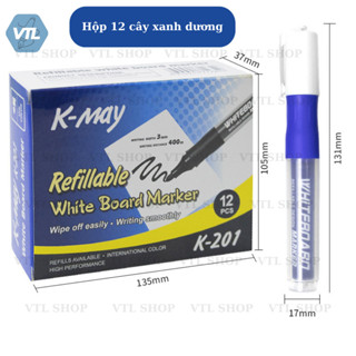 Hộp 12 cây bút lông viết bảng nhấn cao cấp K201 - Hộp 12 bút lông viết bảng có ống mực thay thế K201 VTL Shop