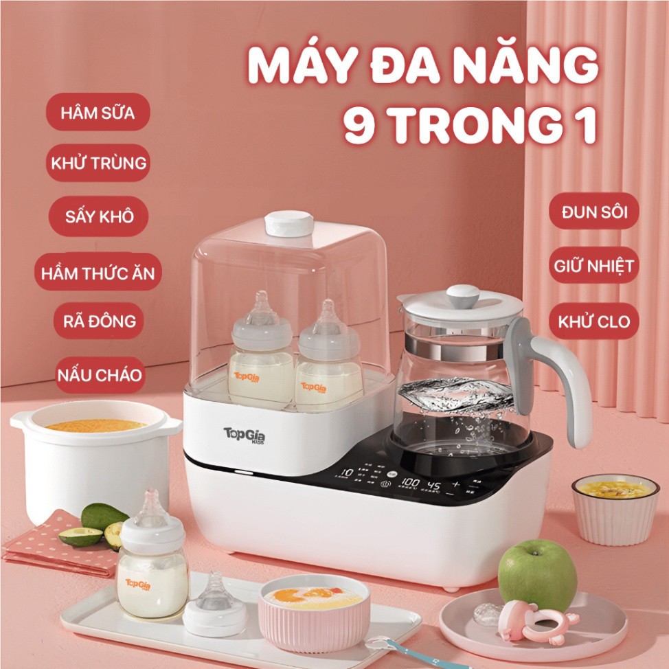 Máy hâm sữa đa năng X16 TopGiaKids, máy tiệt trùng bình sữa bằng hơi nước, đun nước pha sữa 2in1