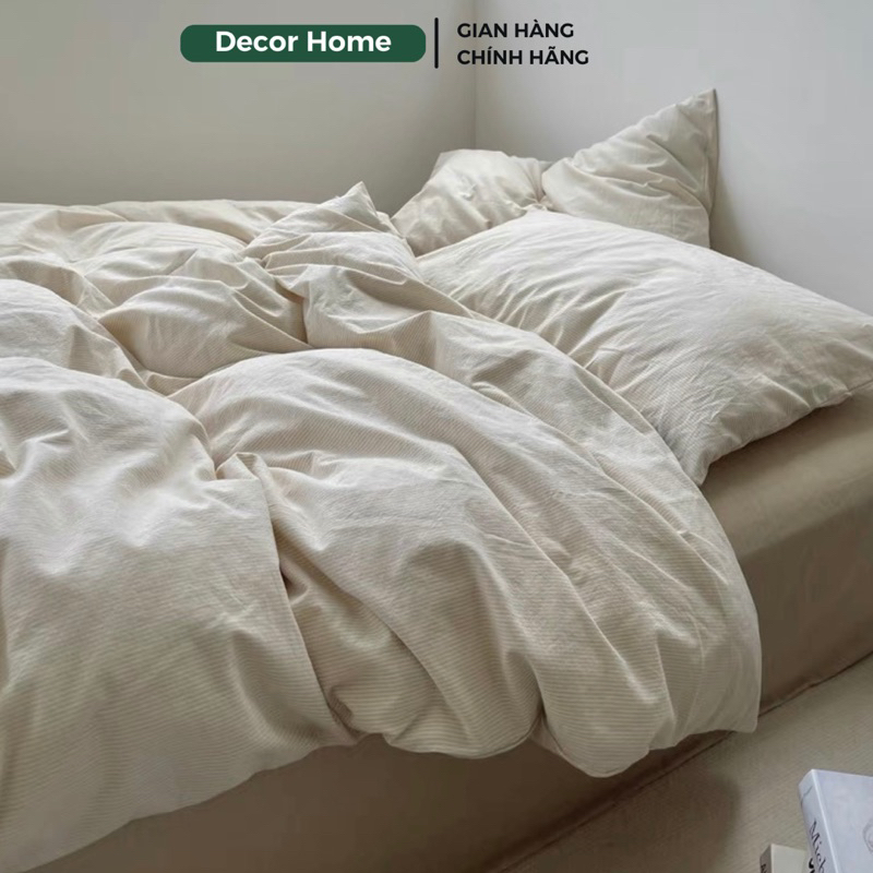 Bộ chăn ga gối Đũi Muji kẻ phong cách Nhật Bản, bộ 4 món Cotton Đũi basic phong cách Wabi-Sabi mềm mát Decor Home