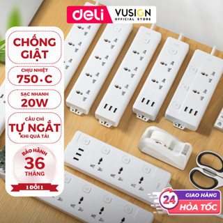 [HỎA TỐC] Ổ Cắm Điện DELI Chống Giật - Cháy 2-12 Lỗ Cắm Có Cầu Chì Công Suất 2500W Có Cổng TypeC USB