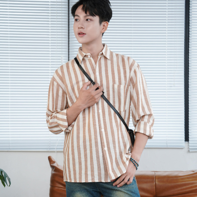 Áo Sơ Mi Kẻ Sọc, Áo Sơ Mi Form Rộng Vải Linen Cao Cấp Halley Studio A14