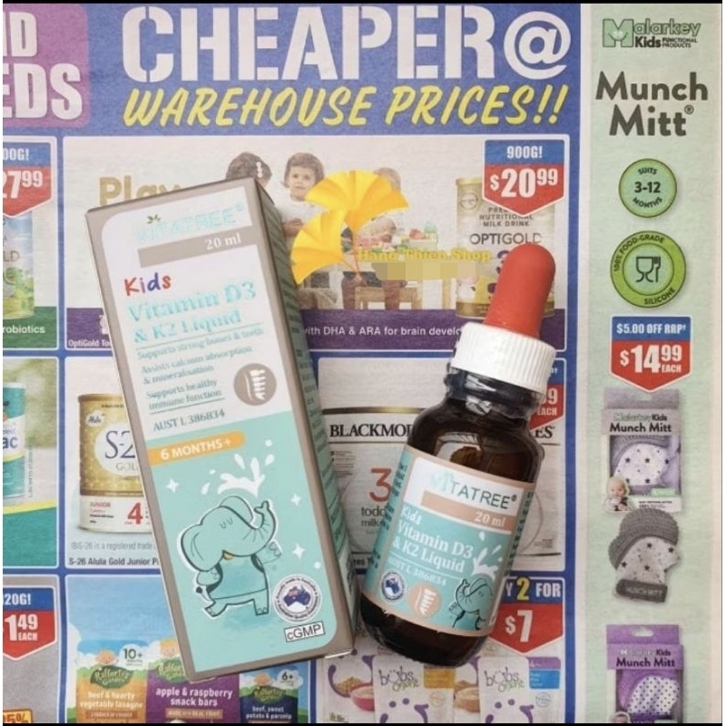 D3k2 cho bé dạng giọt: Vitatree kids D3k2 Liquid 20ml