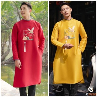 Áo dài nam tết đẹp màu đỏ thêu hoa cao cấp họa tiết thêu sác nét chất tapta cao cấp giá rẻ