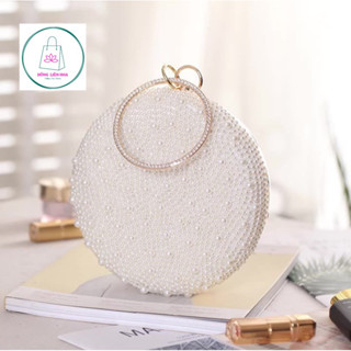 Túi áo dài - túi đi tiệc tròn cao cấp đính hạt giả ngọc trai tiểu thư