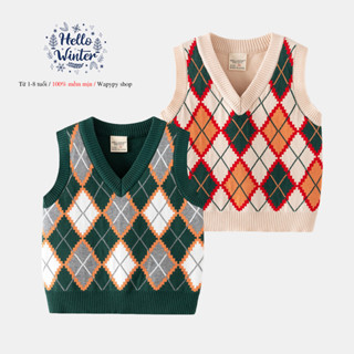  Áo len gile WELLKIDS Áo len Caro bé trai kiểu dáng Hàn Quốc mẫu mới thu đông 2025 