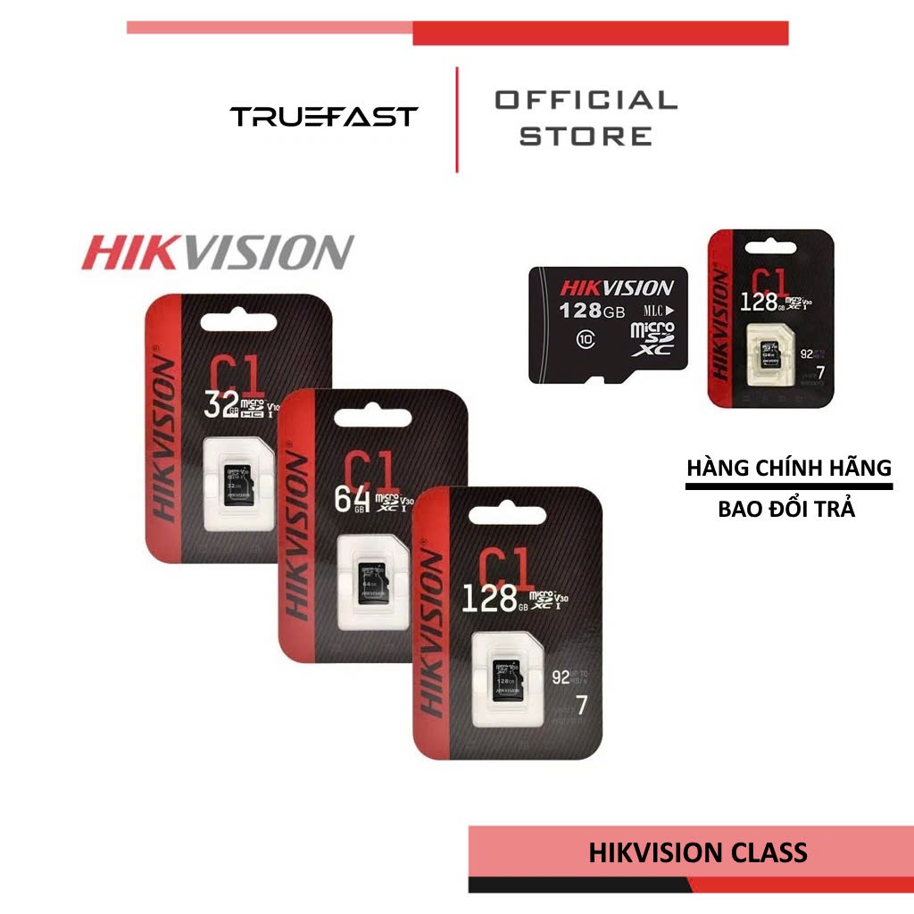 Thẻ nhớ Hikvision / hiksemi 32Gb,64Gb,128GB 92MB/s C1 chính hãng - Bảo Hành 7 Năm - TrueFast