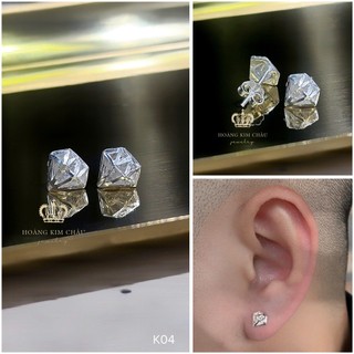 Bông tai bạc nam nữ Hoàng Minh Châu Jewelry ( K04 ), thiết kế thanh lịch chuẩn bạc chính hãng