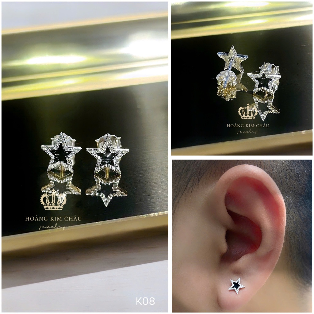 Bông tai bạc nam nữ Hoàng Minh Châu Jewelry K08 - khuyên tai thanh lịch chuẩn bạc chính hãng