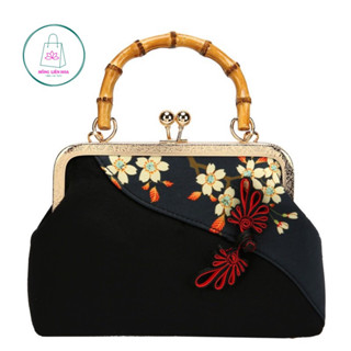 Túi sườn xám túi đi tiệc cưới họa tiết nơ xinh phối áo dài , cách tân cổ trang