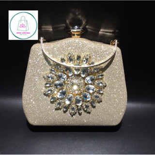 Túi dự tiệc vuông vải óng đính đá tròn sáng - túi đi tiệc buổi tối clutch evening bag
