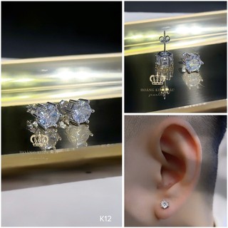 Bông tai bạc nam nữ Hoàng Minh Châu Jewelry ( K12 ), thiết kế thanh lịch chuẩn bạc chính hãng