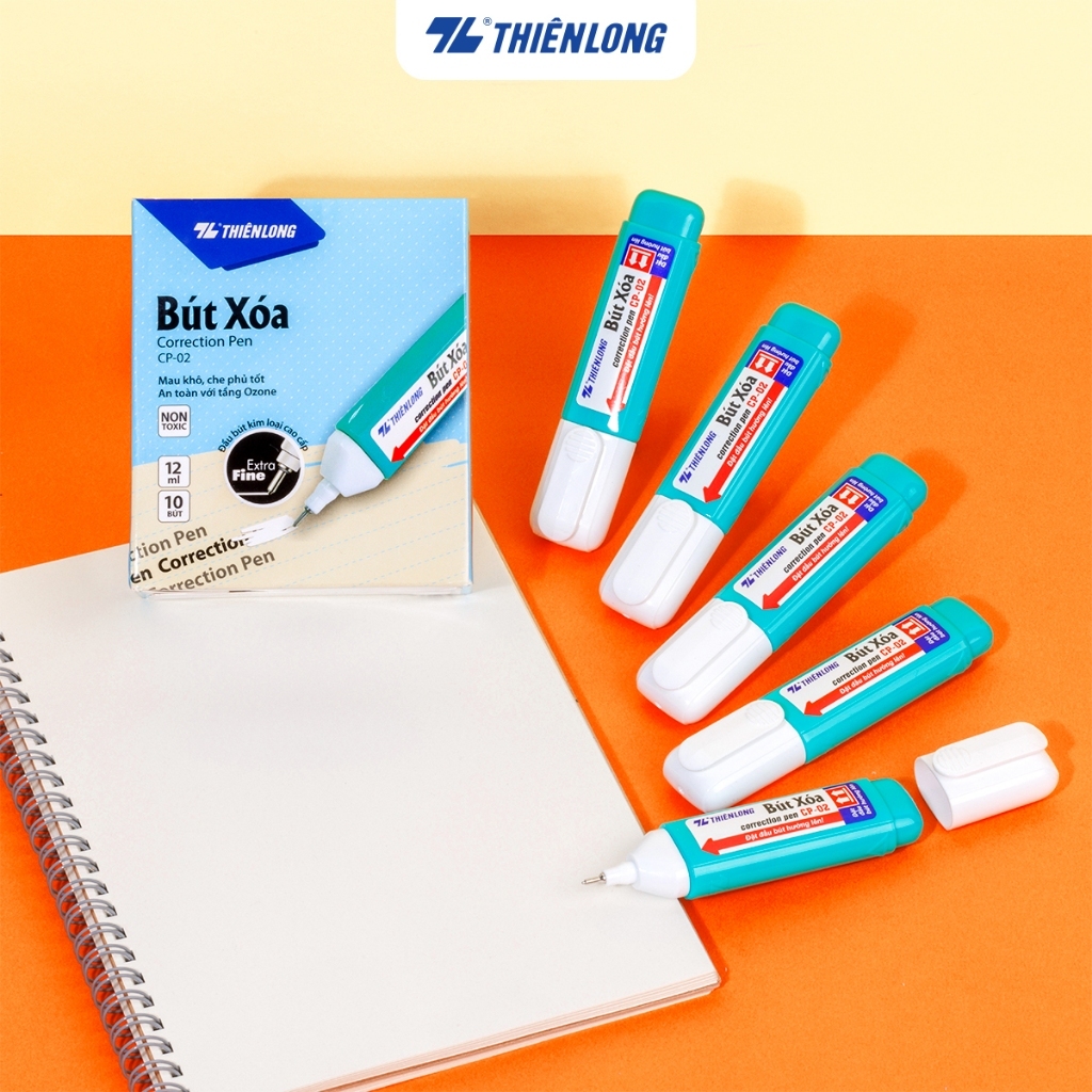 Bút xóa Thiên Long CP-02,mực xóa nhanh khô, che phủ tốt, không độc hại và an toàn, kiểu dáng thân dẹp, vừa tầm tay 12ml