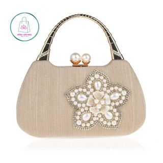 Túi dự tiệc clutch nữ dáng bà xui đính hoa trà và đính châu siêu sang