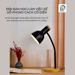 Đèn Bàn Học Đế Gỗ Phong Cách Châu Âu Cổ Điển Bóng Led 3Màu JFS Store, Đèn Trang Trí decor Phòng