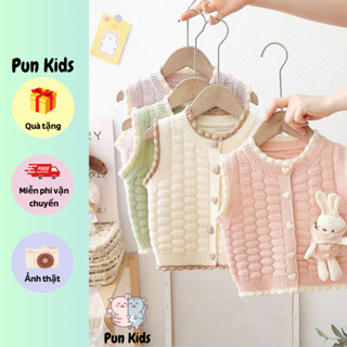 Áo gile len thu đông hoạ tiết túi thỏ bông đáng yêu cho bé gái từ 09 - 21 kg  AMĐ54