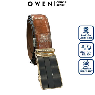 Thắt lưng da bò nam OWEN BELT221604 dây nịt bụng cao cấp màu cam đất dập vân mặt khóa trượt tự động không phồng rộp bong