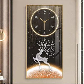 Tranh Đồng Hồ Treo Tường KIM TRÔI " Hươu Tài Lộc"  Decor Nhà Cửa - In UV 5D Cao  Cấp.