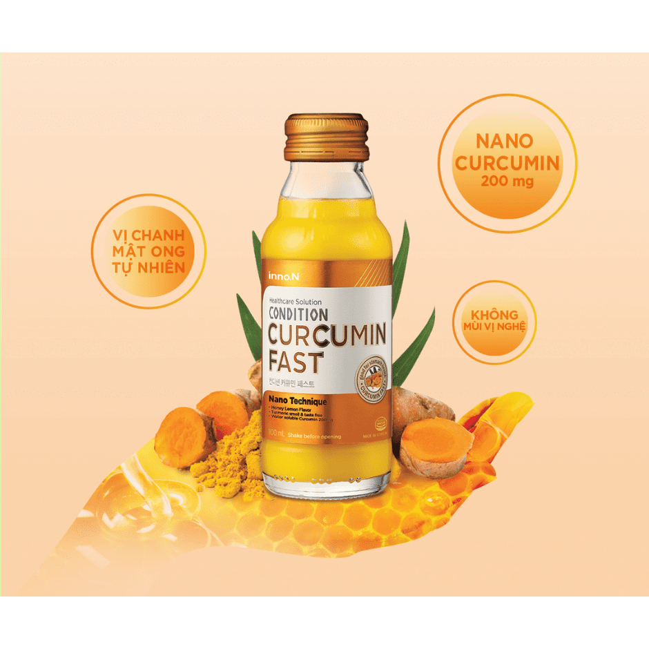 Nước uống tinh nghệ CODITION CURCUMIN FAST - Hỗ trợ bảo vệ niêm mạc dạ dày - Hộp 10 chai 100ml.