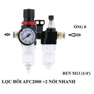 LỌC HƠI KHÍ NÉN AFC 2000 TÁCH NƯỚC + DẦU CÓ ĐIỀU ÁP & ĐỒNG HỒ, LỌC ĐÔI KHÍ NÉN kèm nối nhanh ống hơi 4-6-8-10-12mm