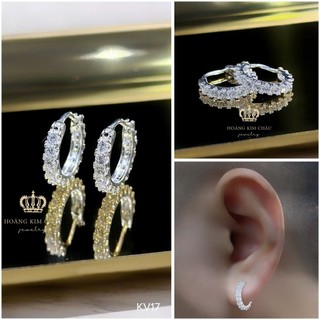 Bông tai bạc nam nữ Hoàng Minh Châu Jewelry ( KV17 ), thiết kế thanh lịch chuẩn bạc chính hãng