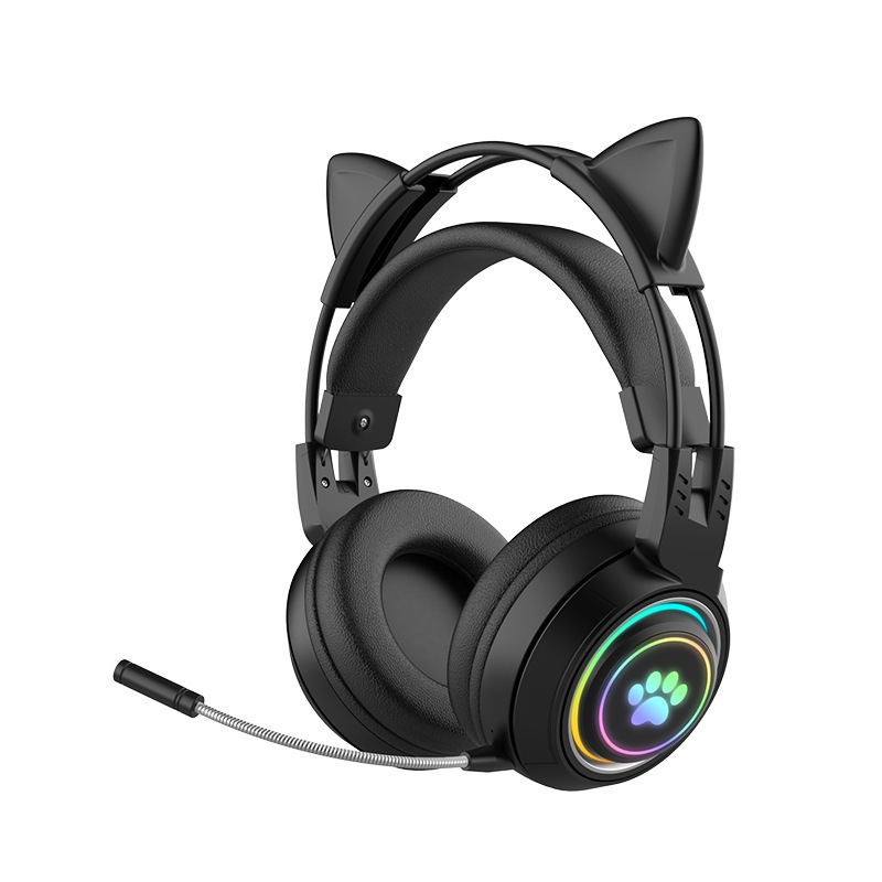 Tai nghe chơi game không dây Bluetooth tai mèo ONIKUMA B90 Đen với micrô có thể thu vào đèn RGB | BigBuy360 - bigbuy360.vn