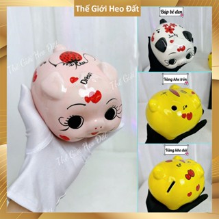 Heo đất mini lỗ tròn và dài, lợn tiết kiệm sứ size nhỏ dễ thương để bàn làm việc đựng nhẫn vàng