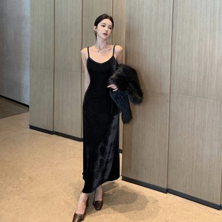 Đầm nhung dài kiểu Pháp phong cách Hepburn sang trọng váy dây cổ điển phối lớp lót thu đông chỉ có tại Luxieu Garden🌸