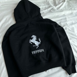 Hoodie Zip - Áo Khoác Nỉ Khoá Kéo Thêu Ngựa Thiết Kế Họa Tiết Chữ FERRANI Form Unisex Dành Cho Nam Nữ