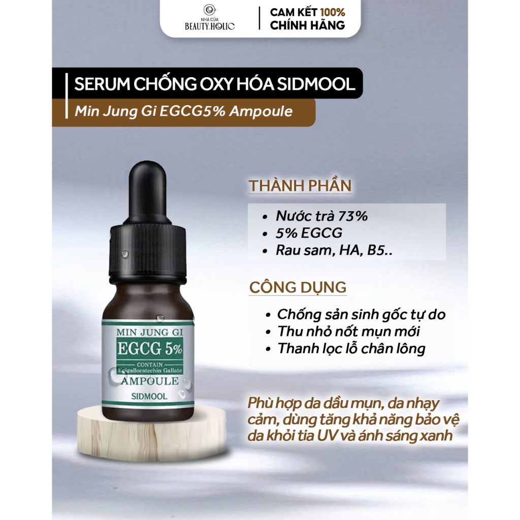 [DATE T8/2025] Serum chống oxy hóa SIDMOOL EGCG 5% AMPOULE