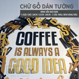 [Size 15CM] Chữ Gỗ Trang Trí, Decor Dán Tường Bằng Gỗ, Chữ Gỗ Với 3 Màu Sắc Được Đính Sẵn Keo Dán
